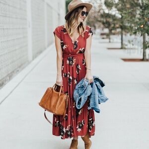 Free People - Red Floral All I Got Tiered Maxi Dress